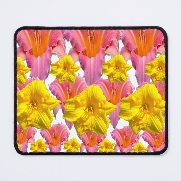 Item preview, PINK-YELLOW DAY LILIES GARDEN DESIGN WHITE ART designed and sold by sharlesart.