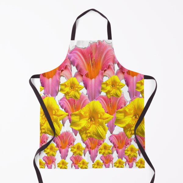 Item preview, PINK-YELLOW DAY LILIES GARDEN DESIGN WHITE ART designed and sold by sharlesart.