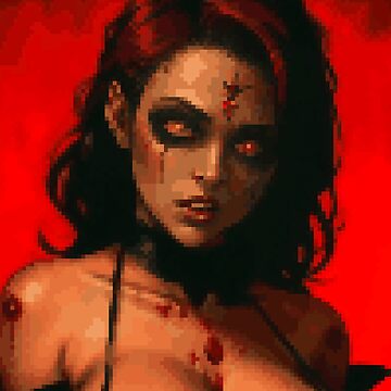 Artwork thumbnail, Horror Zombie Retro Pixel Art Redhead Girl by 8bitglam