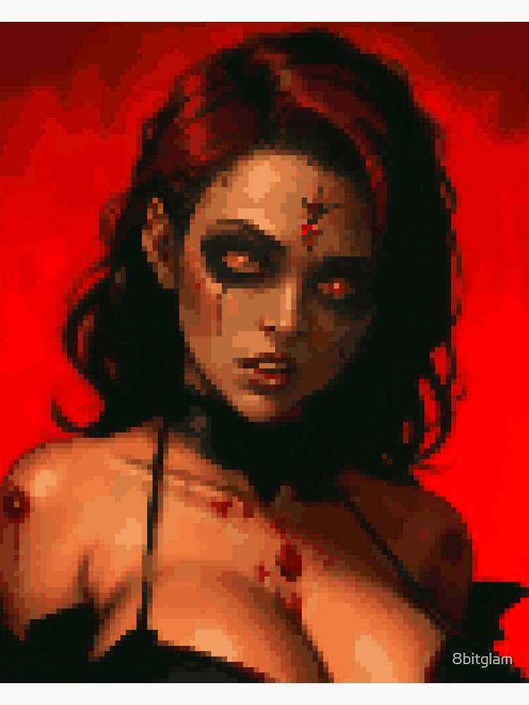 Thumbnail 3 of 3, Sticker, Horror Zombie Retro Pixel Art Redhead Girl designed and sold by 8bitglam.