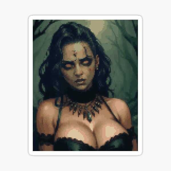 Horror Zombie Retro Pixel Art Green Dress Girl Sticker