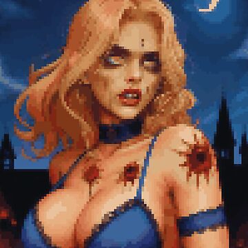 Artwork thumbnail, Horror Zombie Retro Pixel Art Blue Dress Blonde Girl by 8bitglam