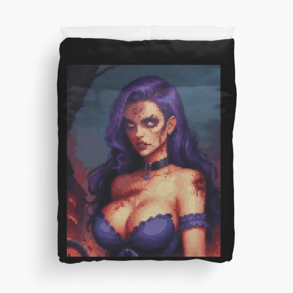 Horror Zombie Retro Pixel Art Purple Dress Girl Duvet Cover