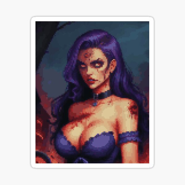 Horror Zombie Retro Pixel Art Purple Dress Girl Sticker