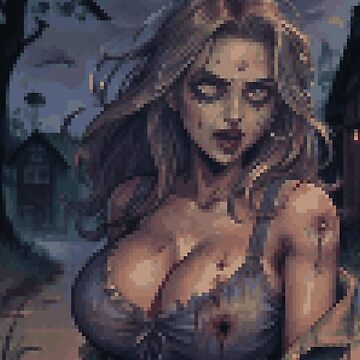 Artwork thumbnail, Horror Zombie Retro Pixel Art Banshee Girl by 8bitglam