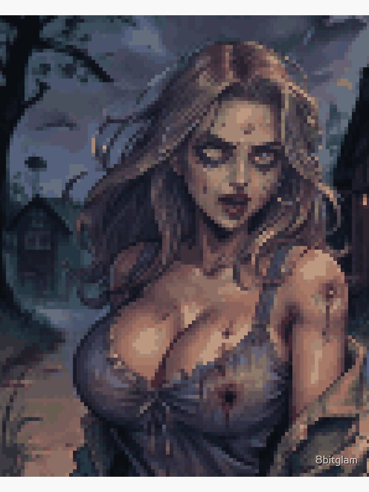 Thumbnail 3 of 3, Sticker, Horror Zombie Retro Pixel Art Banshee Girl designed and sold by 8bitglam.