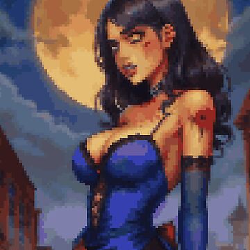 Artwork thumbnail, Horror Zombie Retro Pixel Art Blue Dress Purple Hair Girl by 8bitglam