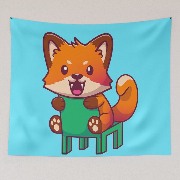 Item preview, Sly Elegance: Cute Fox Sitting on Chair Cartoon designed and sold by hjian8219.