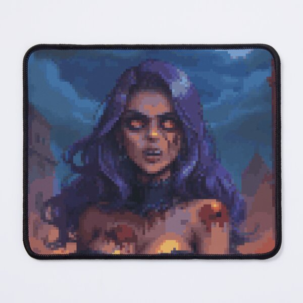 Item preview, Horror Zombie Retro Pixel Art Blue Dress Fire Purple Hair Girl designed and sold by 8bitglam.
