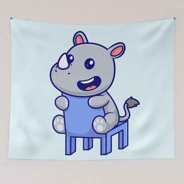 Item preview, Gentle Giant's Rest: Cute Rhino Sitting on Chair Cartoon designed and sold by hjian8219.