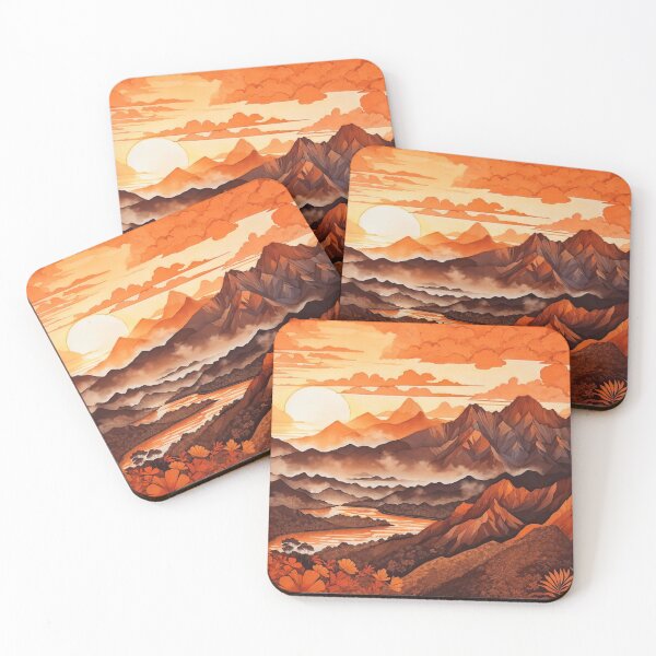 Item preview, Ablaze in Orange: An Illustration of the Sunlit Mountains designed and sold by Ngea.