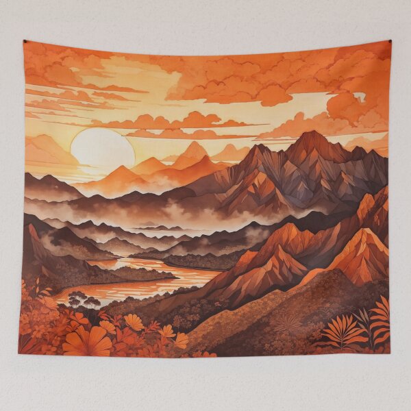 Item preview, Ablaze in Orange: An Illustration of the Sunlit Mountains designed and sold by Ngea.
