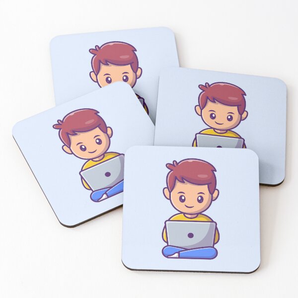 Item preview, Productive Delight: Cute Man Working on Laptop designed and sold by hjian8219.