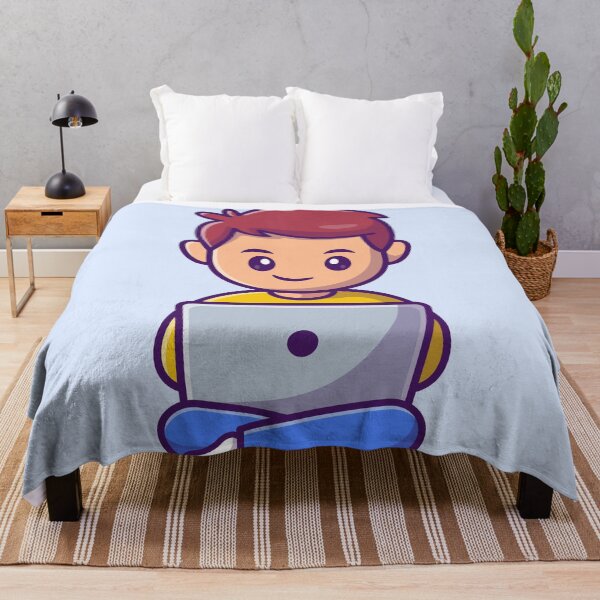 Item preview, Productive Delight: Cute Man Working on Laptop designed and sold by hjian8219.