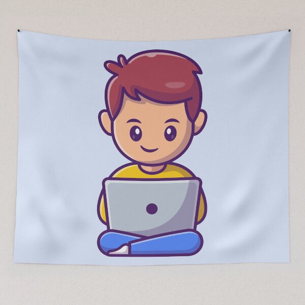 Item preview, Productive Delight: Cute Man Working on Laptop designed and sold by hjian8219.
