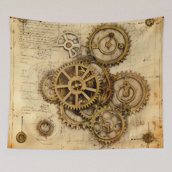 Item preview, Old Gears Drawings and Design on old Manuscript  designed and sold by BrandonArtWorld.