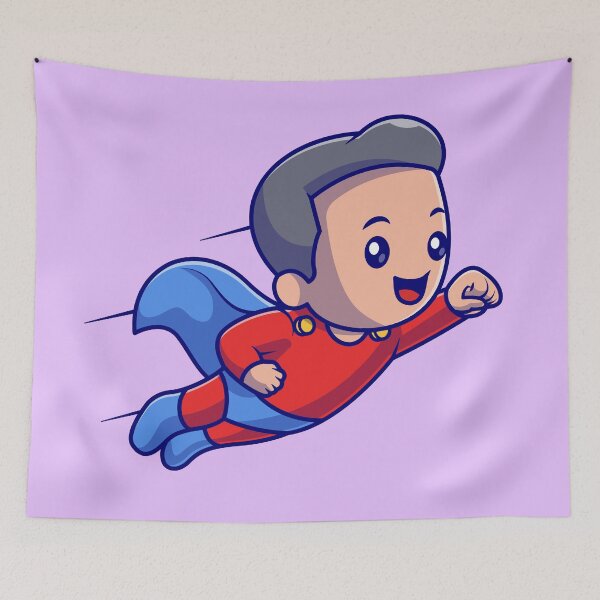 Item preview, Skyward Soar: Cute Boy Superhero in Flight Cartoon designed and sold by hjian8219.