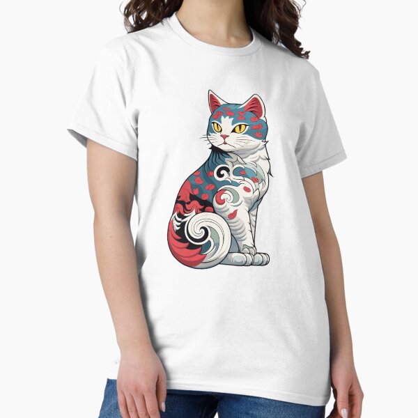 Aperçu de l'œuvre Chat avec tatouage d'inspiration asiatique créée et vendue par DetourShirts.