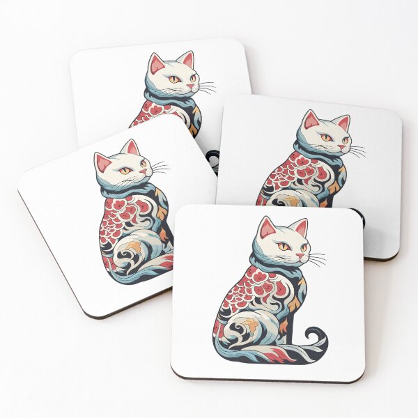 Item preview, White Cat with Colorful Asian Tattoo designed and sold by DetourShirts.