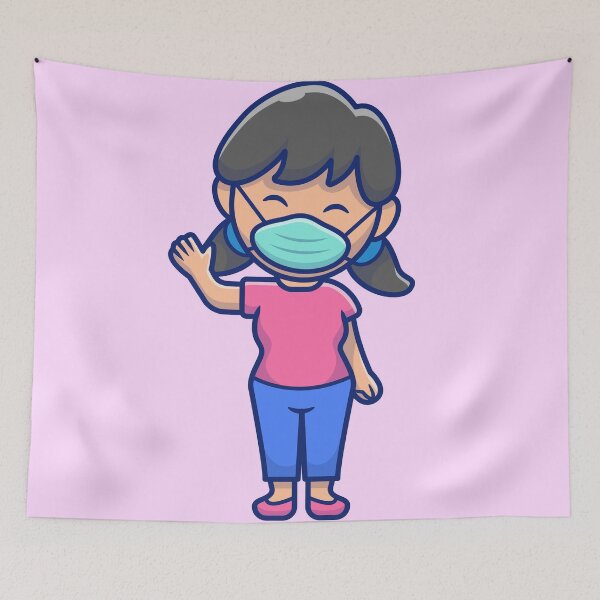 Item preview, Safety Chic: Cute Girl Wearing Medical Mask Cartoon designed and sold by hjian8219.