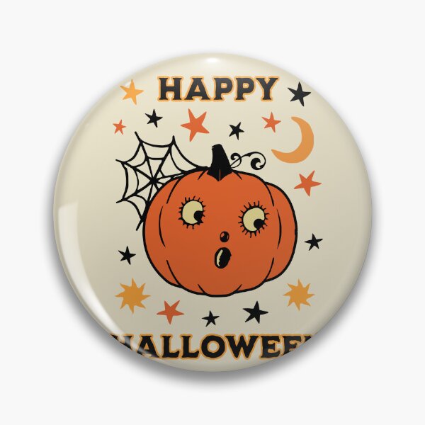 Aperçu de l'œuvre Vintage Happy Halloween Folk Art Rétro Jack O Lantern Citrouille créée et vendue par PUFFYP.