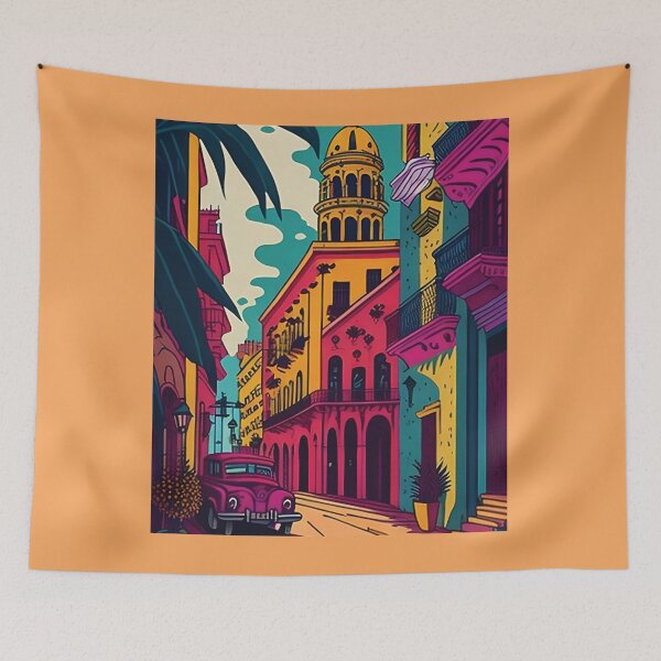 Item preview, Artistic Colorful Illustration of a street in Havana Cuba designed and sold by Rhu Creations.