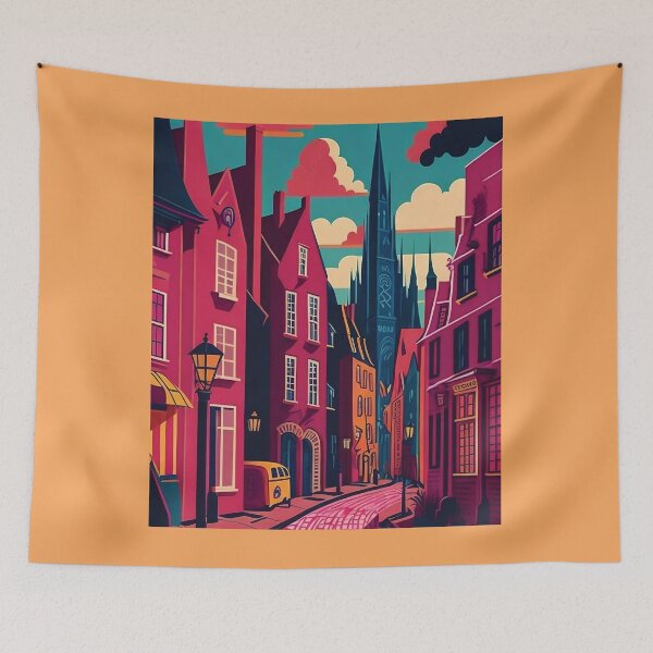 Item preview, Artistic Colorful Illustration of a street in Amsterdam designed and sold by Rhu Creations.
