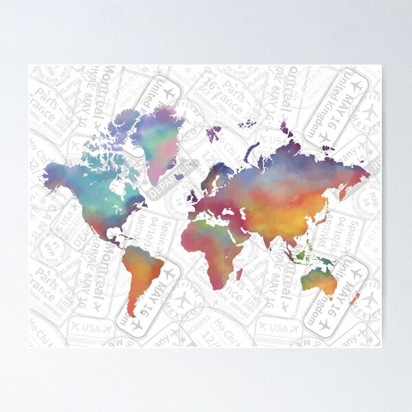 World Map World Map Colorful Travel Watercolor Art Print by ILoresart