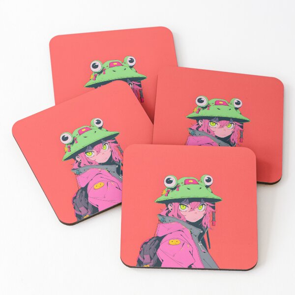 Item preview, Red and Green Anime Frog Girl in Manga Japanese Aesthetic designed and sold by RibbitFans101.