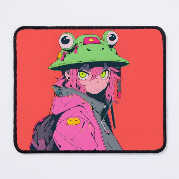 Item preview, Red and Green Anime Frog Girl in Manga Japanese Aesthetic designed and sold by RibbitFans101.
