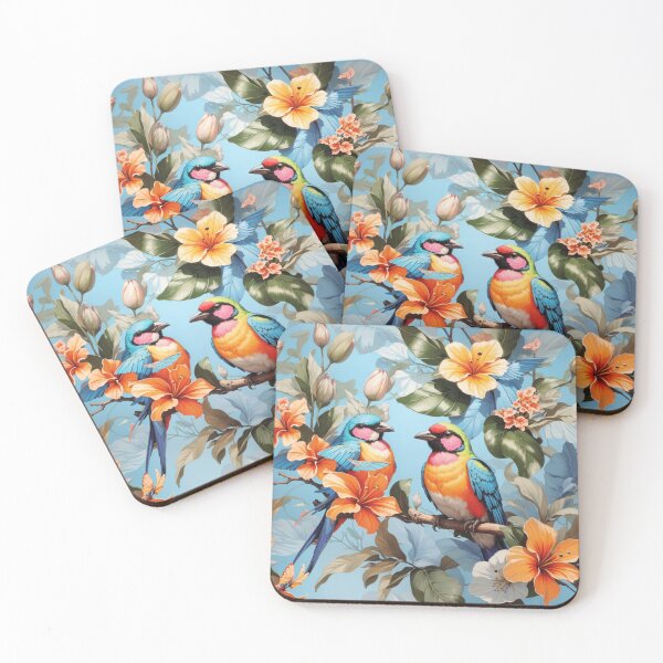 Item preview, Tropical Harmony: Colorful Birds and Flowers on Light Blue #1 designed and sold by Electric-Easel.
