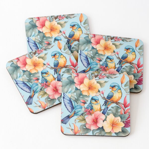 Item preview, Tropical Harmony: Colorful Birds and Flowers on Light Blue #2 designed and sold by Electric-Easel.