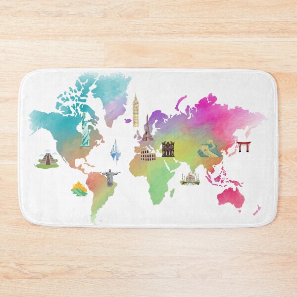 Item preview, Printable World Map with Iconic monuments, including the Seven Wonders of the world, Monuments around the world, travelers gift, 7 wonders designed and sold by AustriaDesigns.