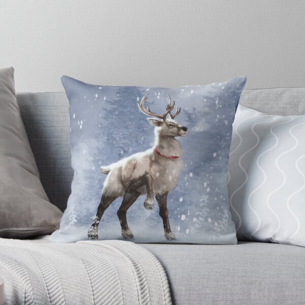 Retro Reindeer Pink Christmas Pillow, Baby Deer Pillow, Vintage