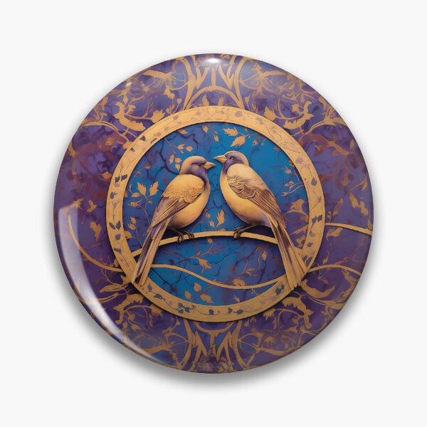 Item preview, two golden birds, circular gilded frame, purple background designed and sold by Liljinkzy.