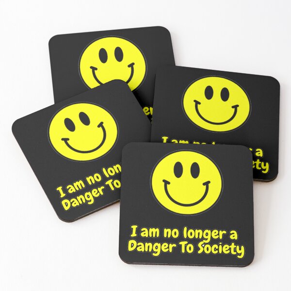 Item preview, I am no longer a danger to society (smiley face) designed and sold by brick-red-print.