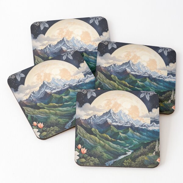 Item preview, Lunar Peaks: A Majestic Moonlit Mountain Landscape designed and sold by Ngea.
