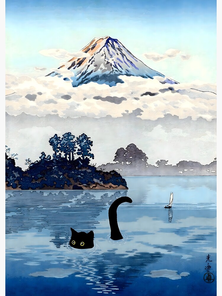 Thumbnail 3 von 3, Kunstdruck, Katze im Kawaguchi-Tago-Koitsu-See designt und verkauft von outdoorway.