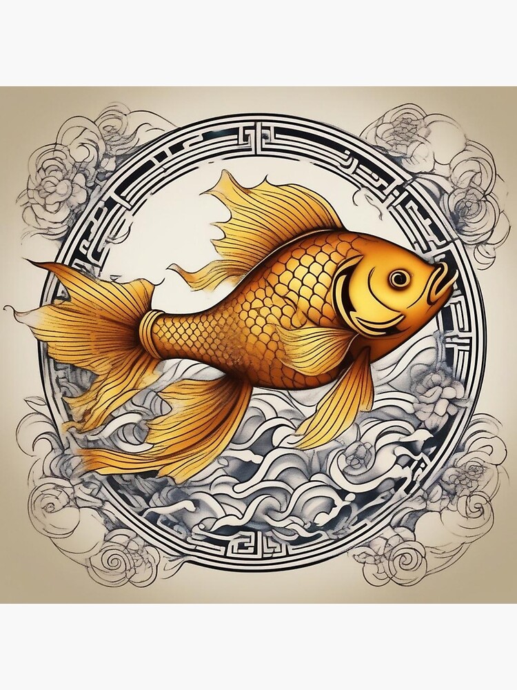 Feng shui golden fish tattoos design  Poster for Sale by
