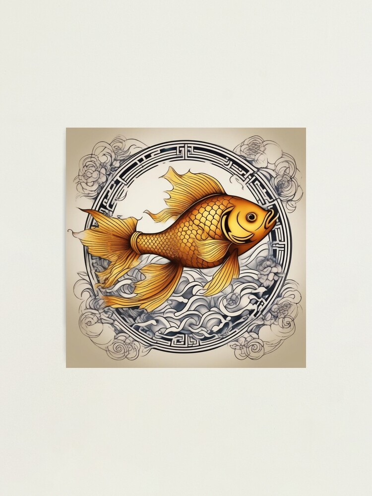 Feng shui golden fish tattoos design  Photographic Print for Sale by  AngelsCompany