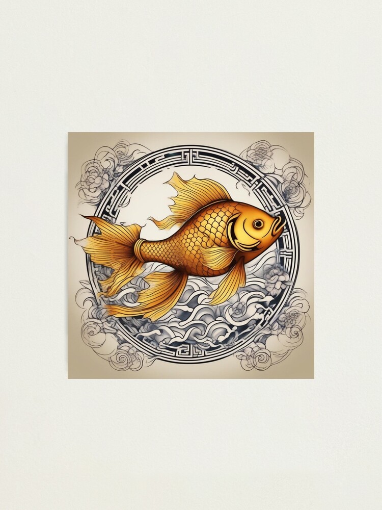 Feng shui golden fish tattoos design | Photographic Print