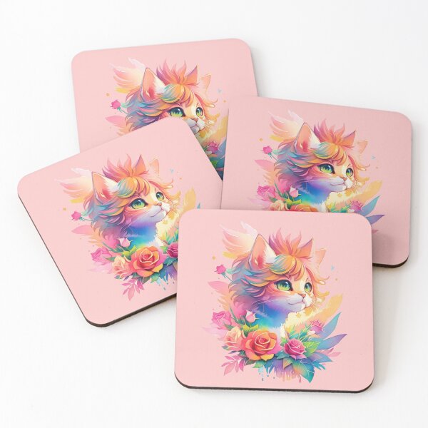Item preview, Colorful cat with roses designed and sold by Gigglyvibes.