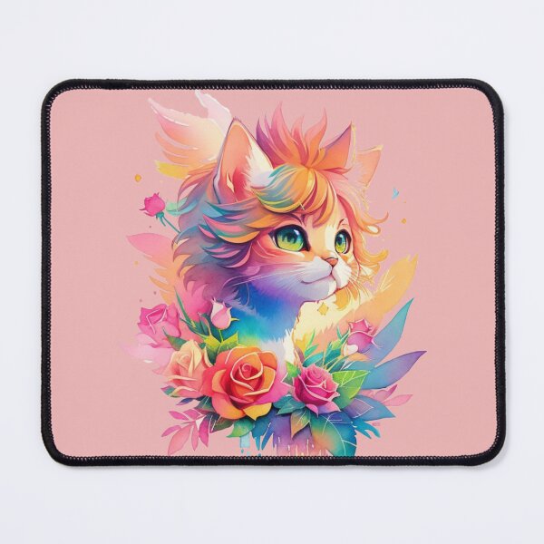 Item preview, Colorful cat with roses designed and sold by Gigglyvibes.