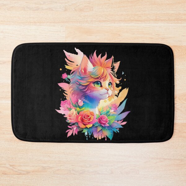 Item preview, Colorful cat with roses designed and sold by Gigglyvibes.