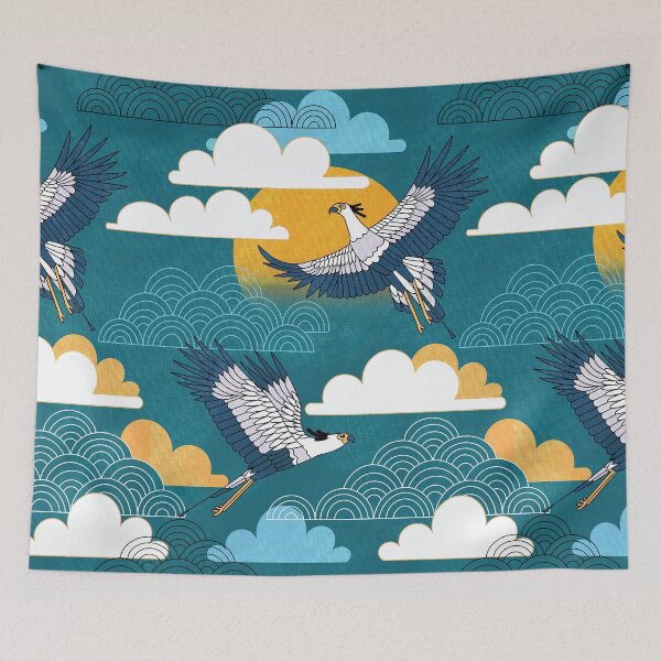 Item preview, Bold Oriental Style Secretary Birds - Gold and Teal  designed and sold by TigaTiga.