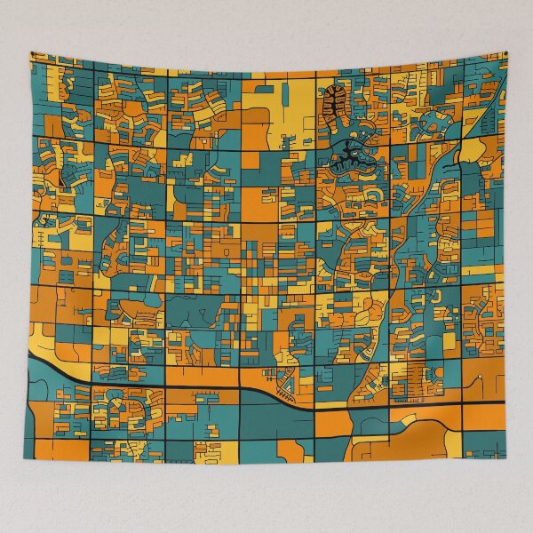 Item preview, Chandler Map Pattern in Orange & Teal designed and sold by PatternMaps.