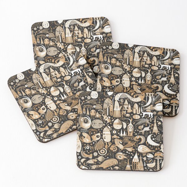 Item preview, Colorful fantasy pattern beige white black Ornaments Hyronimus Bosch designed and sold by G-M-Designs.