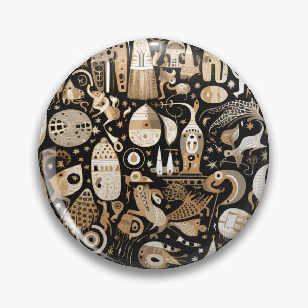 Item preview, Colorful fantasy pattern beige white black Ornaments Hyronimus Bosch designed and sold by G-M-Designs.