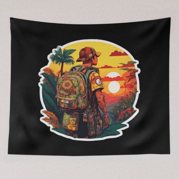 Item preview, Tattooed Traveler Wandering the Tropical Jungle at Sunset designed and sold by Ridiculam Toga.