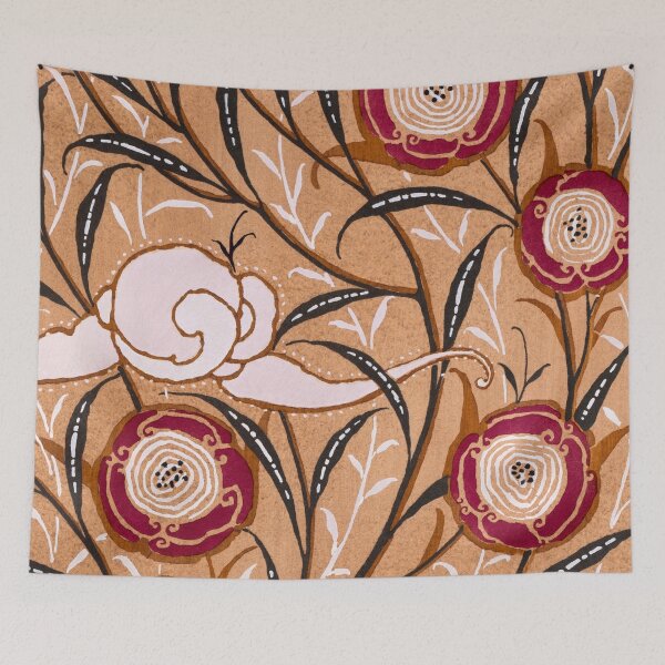 Item preview, Vintage Oriental Art Nouveau Pattern in Peachy Terracotta | P260 designed and sold by Piccolo Fiore Prints.